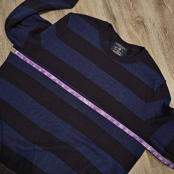 AMERICAN EAGLE Sweater Pullover Crewneck Cotton Navy Black Wide Stripe Men's XL - Picture 4 of 8